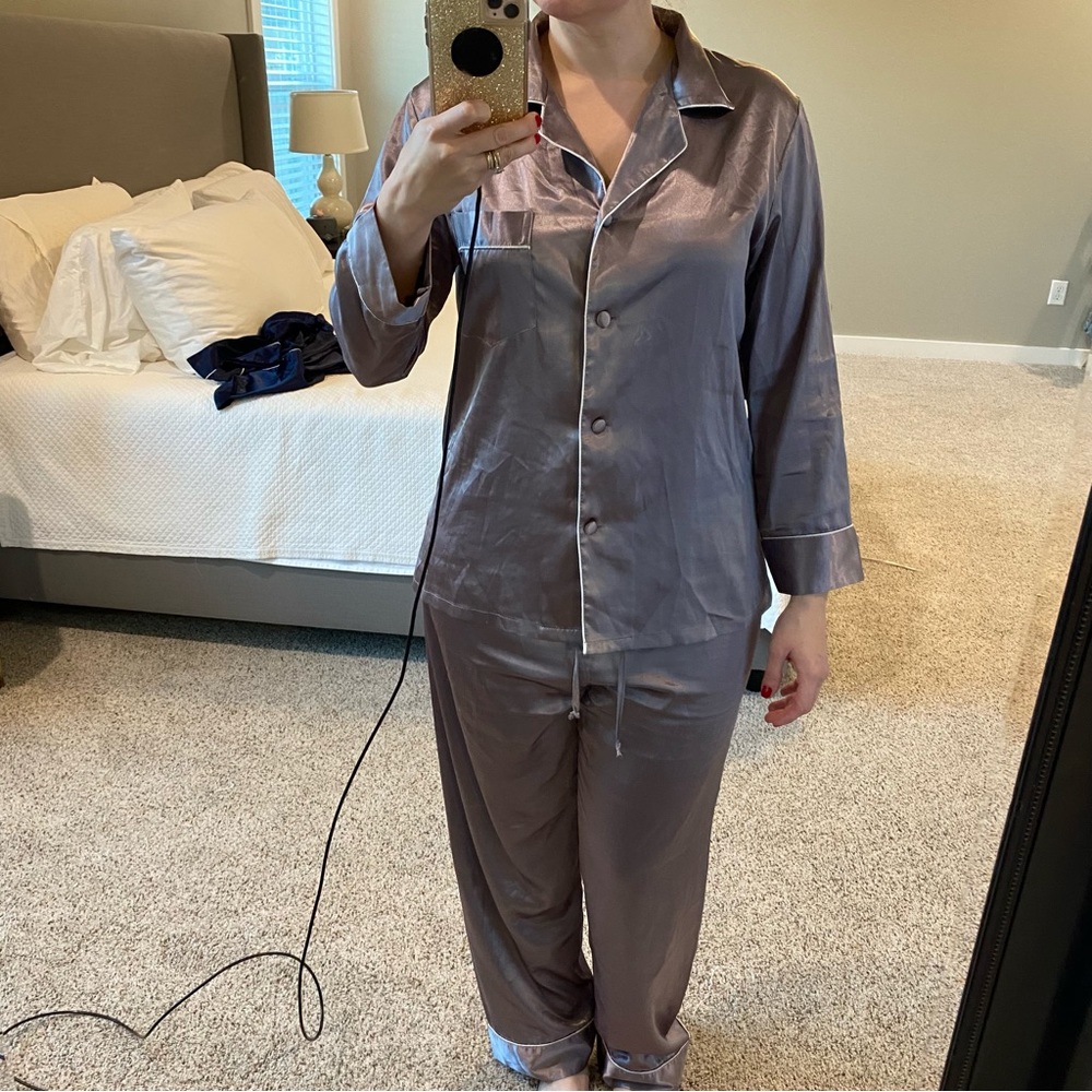 Grey satin pajamas